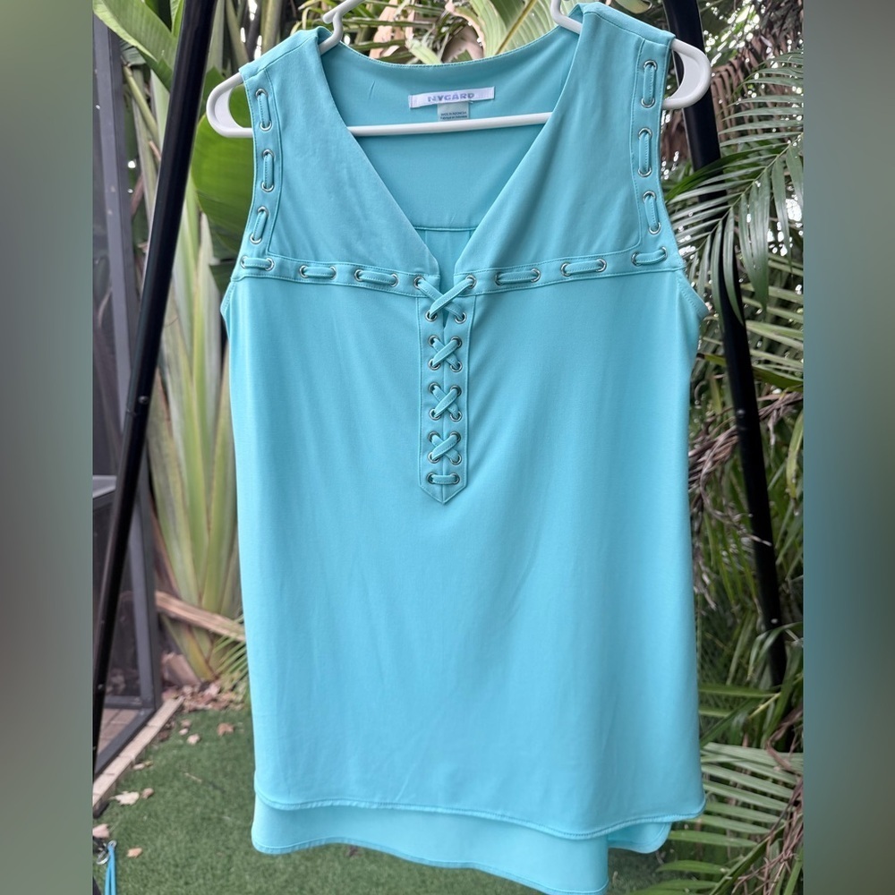 Peter Nygard Blue Lace-Up Sleeveless Top - Picture 9 of 10